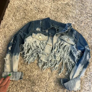 Thrill jeans distressed half jean jacket